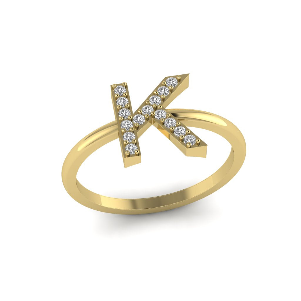 Letter K Ring In Gold Or Silver With Diamonds - Main Image