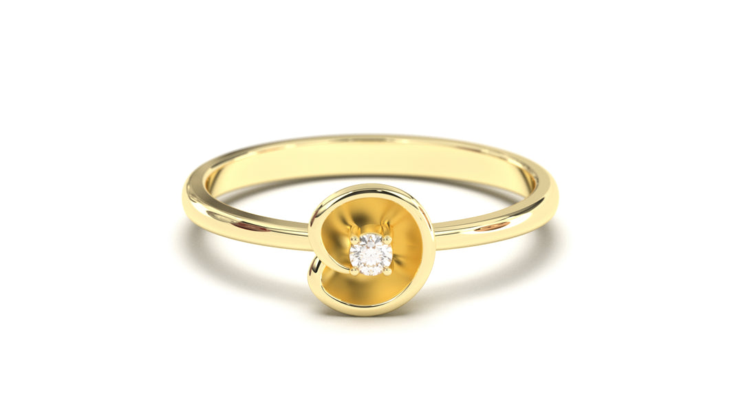 Flower Theme Ring with a Single Round White Diamond | Bloom Flora X