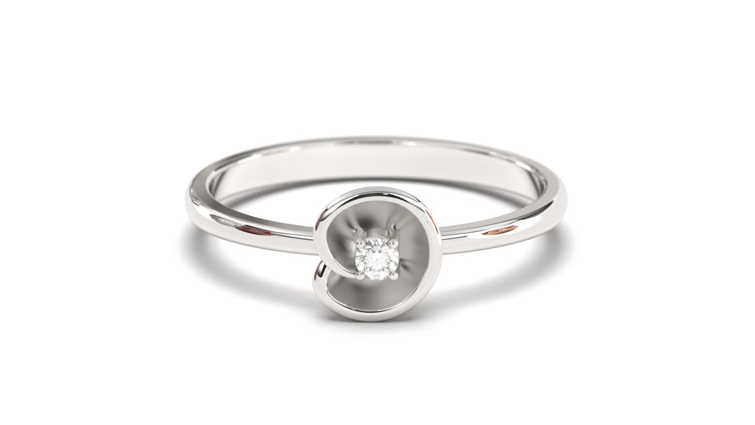 Flower Theme Ring with a Single Round White Diamond | Bloom Flora X