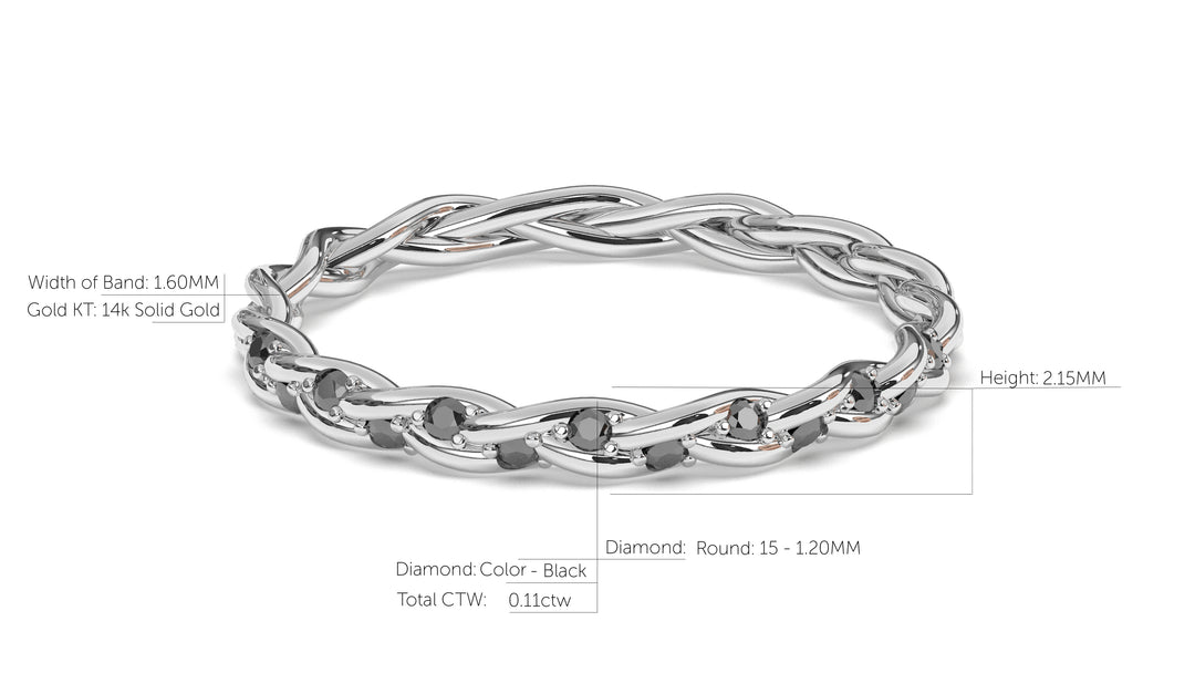 Braid Style Ring Encrusted with Round Black Diamonds | Knots Twist X