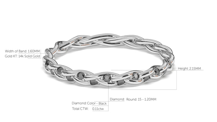 Braid Style Ring Encrusted with Round Black Diamonds | Knots Twist X