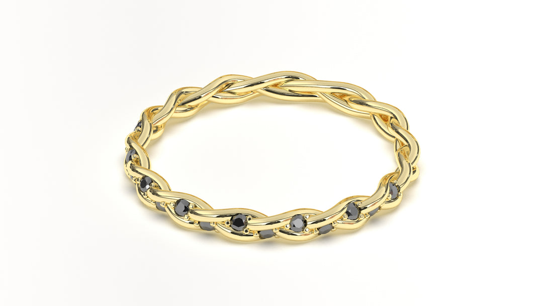 Braid Style Ring Encrusted with Round Black Diamonds | Knots Twist X