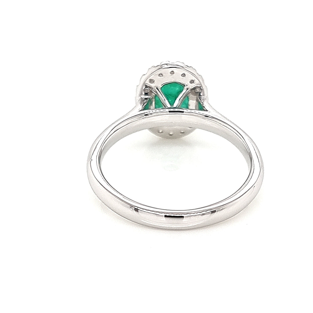 Emerald Halo Ring with White Diamonds made in 9K White Gold