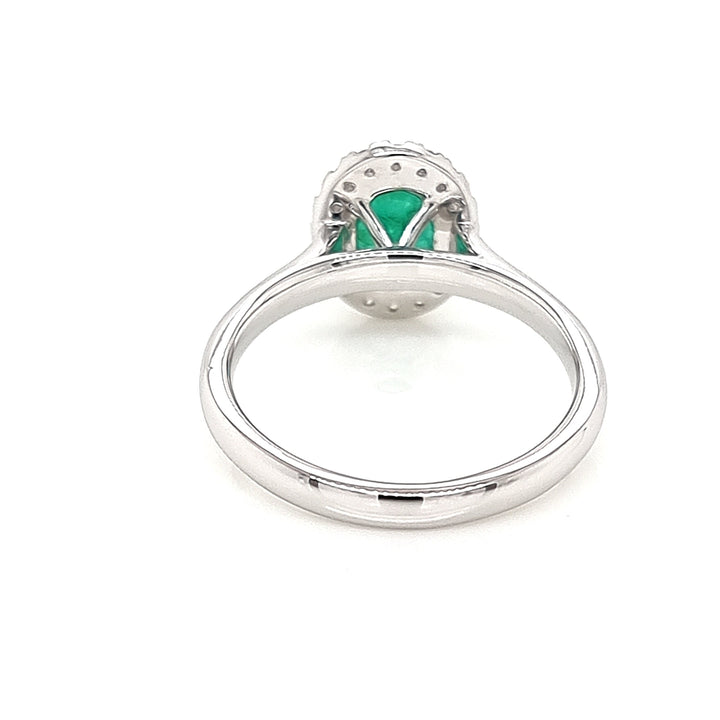Emerald Halo Ring with White Diamonds made in 9K White Gold