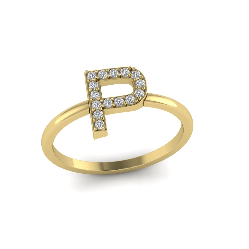 Letter P Ring In Gold Or Silver With Diamonds