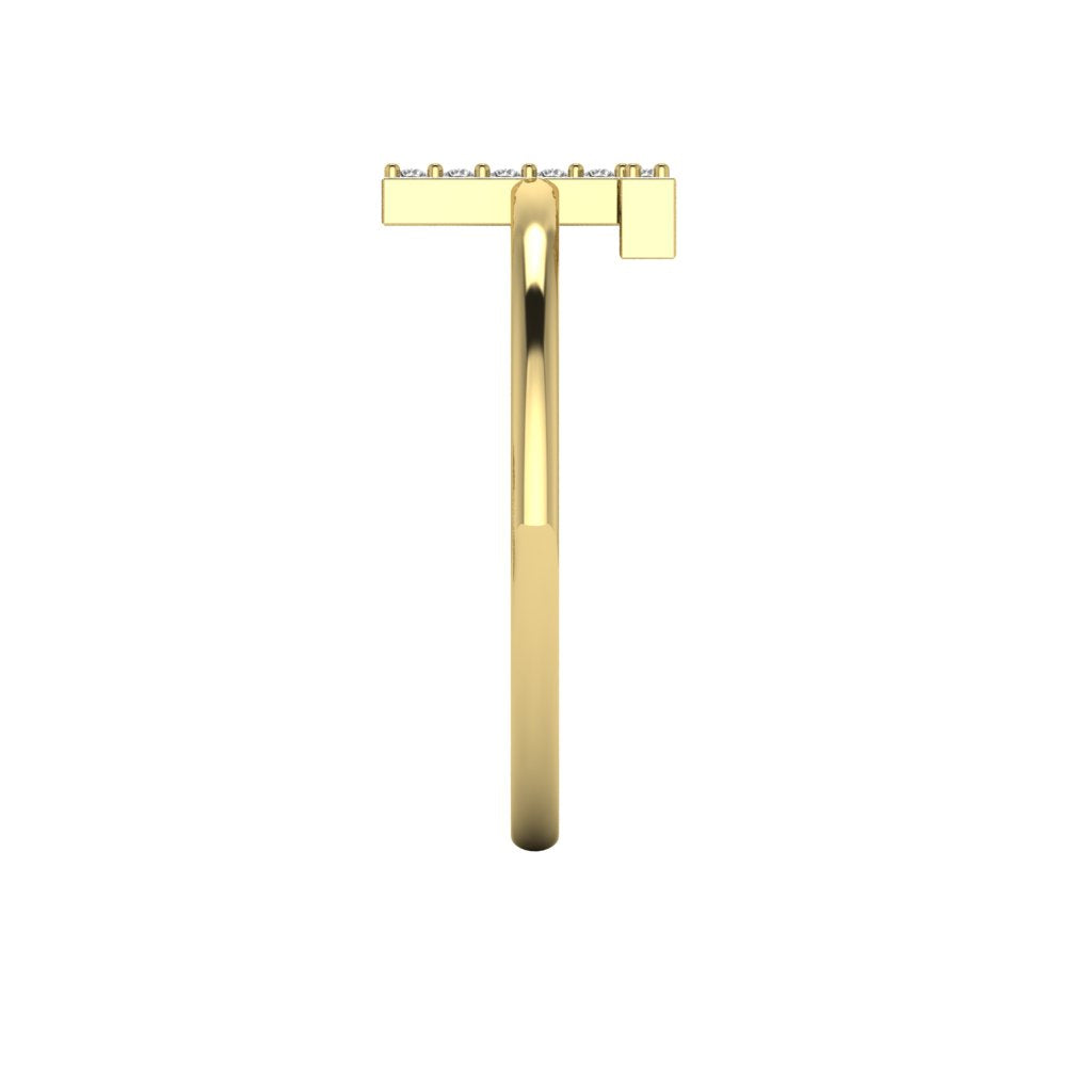 Letter T Ring In Gold Or Silver With Diamonds