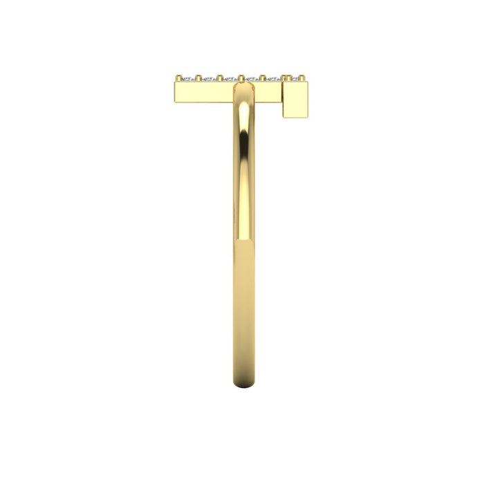 Letter T Ring In Gold Or Silver With Diamonds