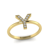Load image into Gallery viewer, Letter Y Ring In Gold Or Silver With Diamonds
