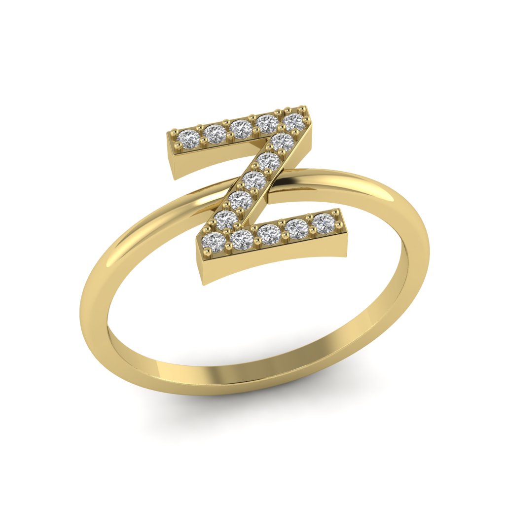 Letter Z Ring In Gold Or Silver With Diamonds
