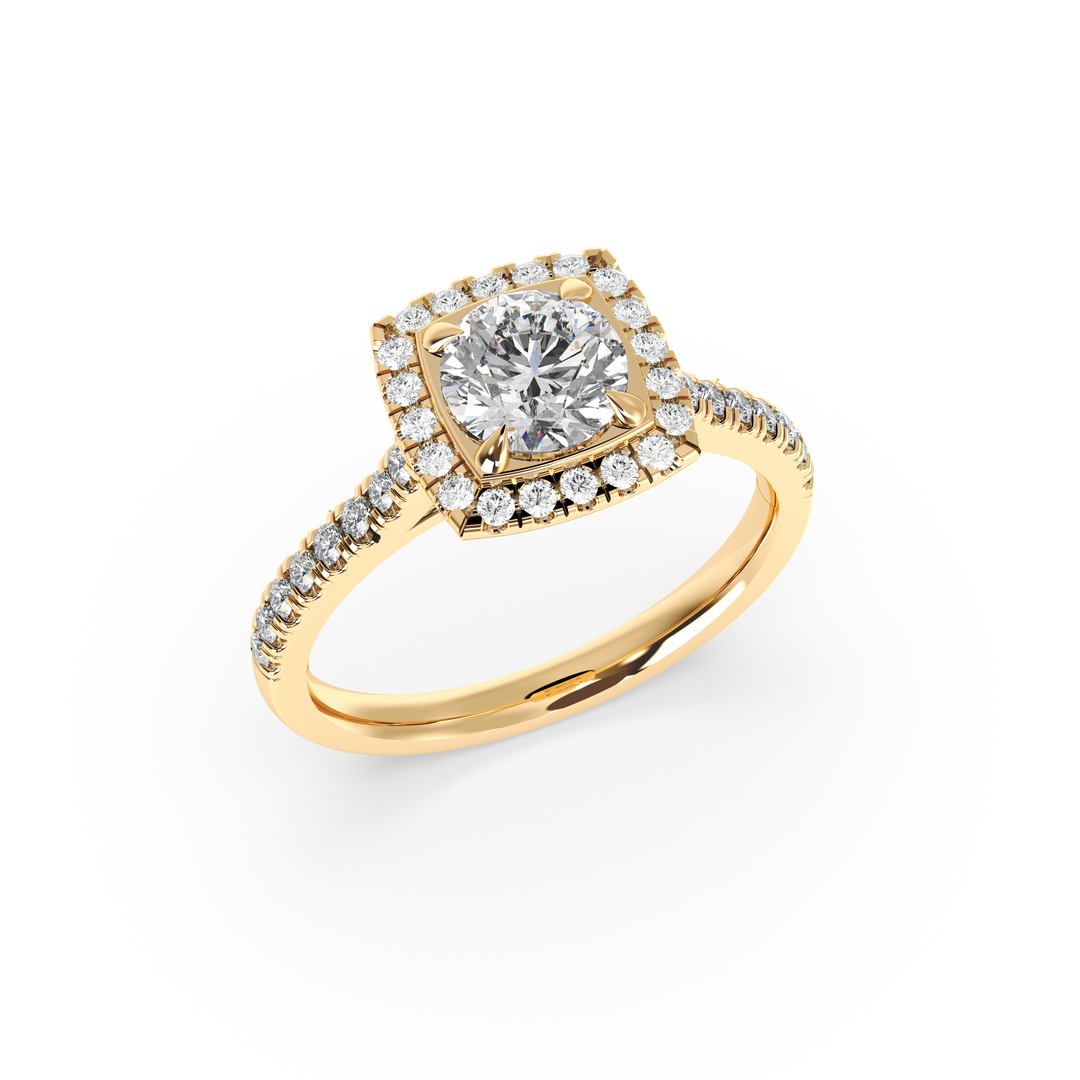 Diamond Solitaire Ring with Square Diamond Halo