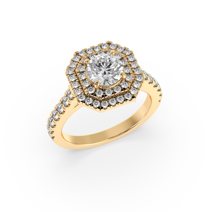 Diamond Solitaire Ring with Double Octagon Diamond Halo