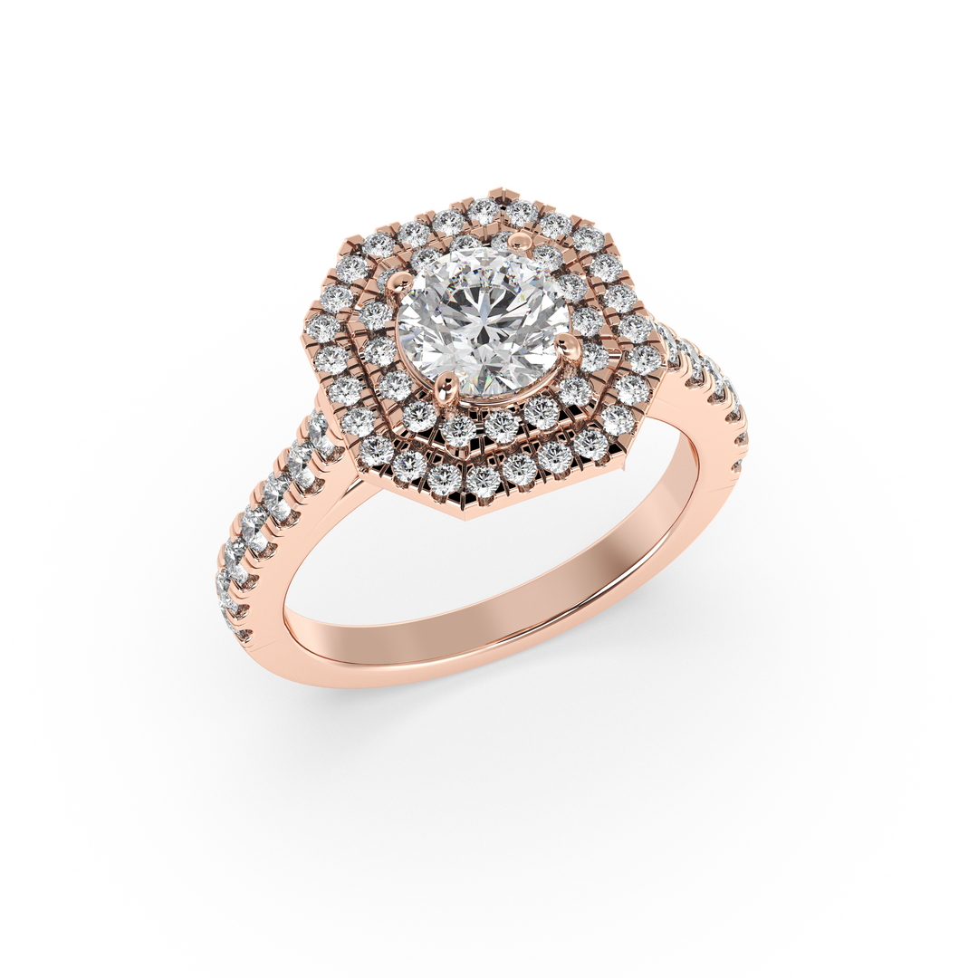Diamond Solitaire Ring with Double Octagon Diamond Halo