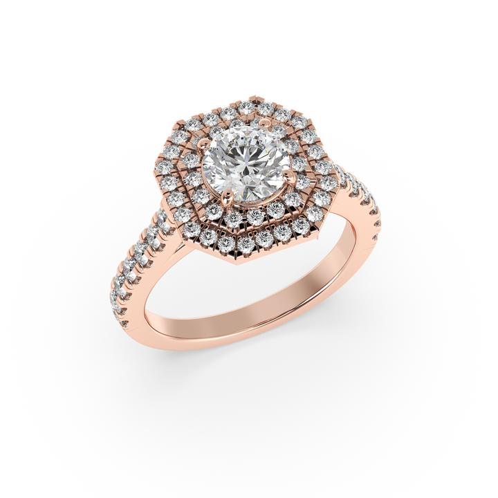 Diamond Solitaire Ring with Double Octagon Diamond Halo