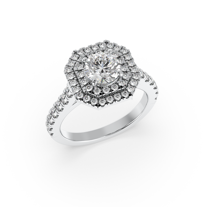 Diamond Solitaire Ring with Double Octagon Diamond Halo