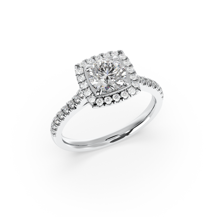 Diamond Solitaire Ring with Square Diamond Halo