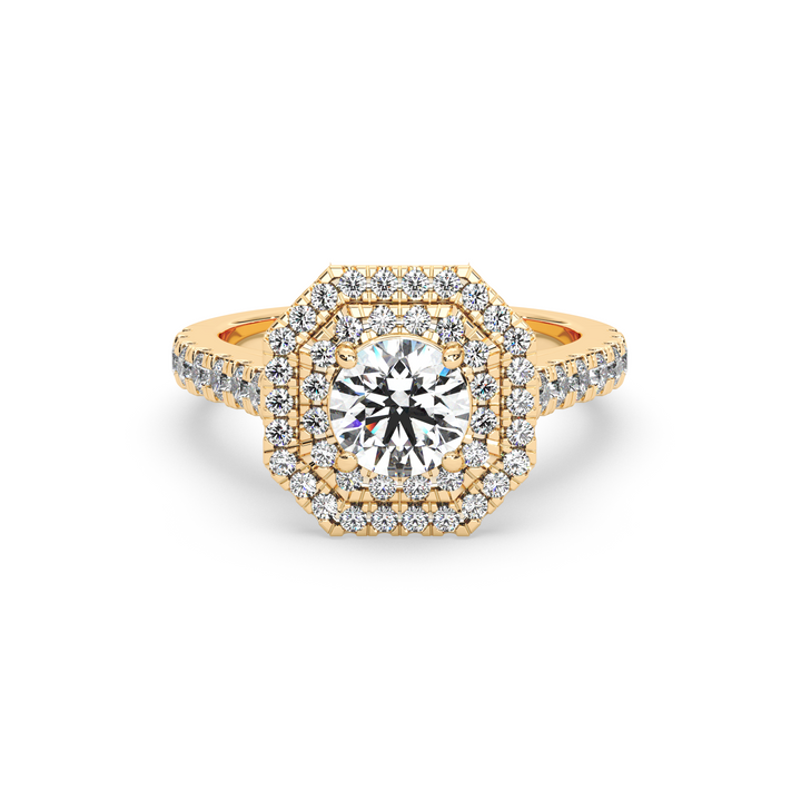 Diamond Solitaire Ring with Double Octagon Diamond Halo