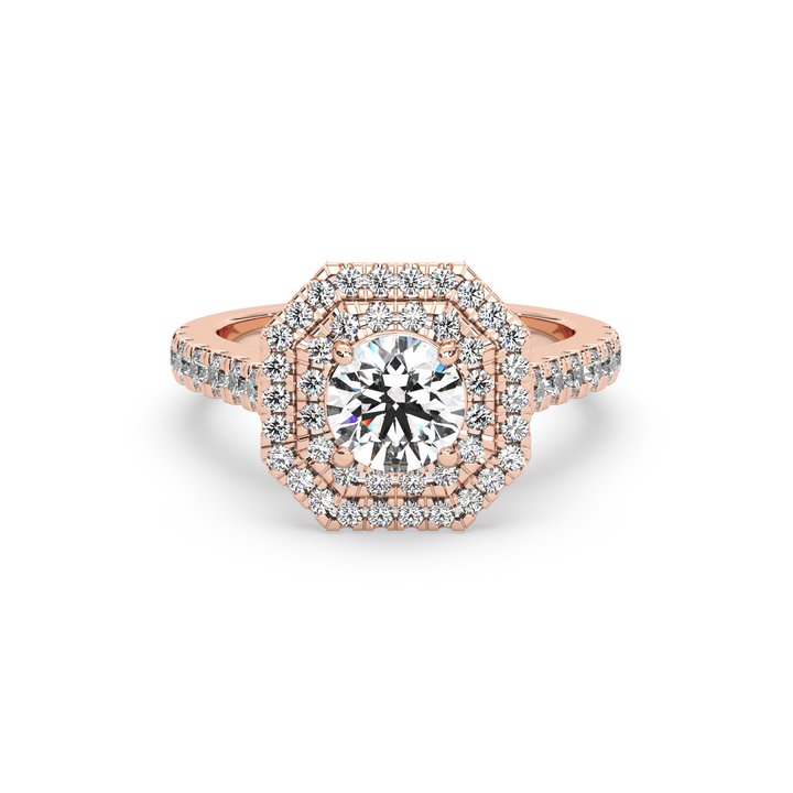 Diamond Solitaire Ring with Double Octagon Diamond Halo