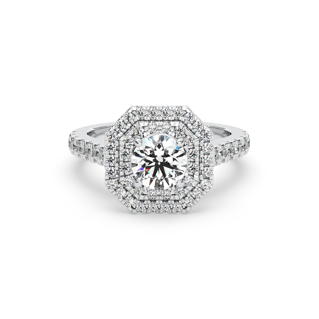 Diamond Solitaire Ring with Double Octagon Diamond Halo