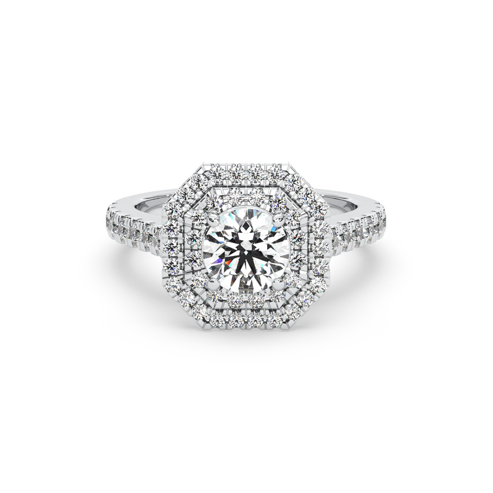 Diamond Solitaire Ring with Double Octagon Diamond Halo