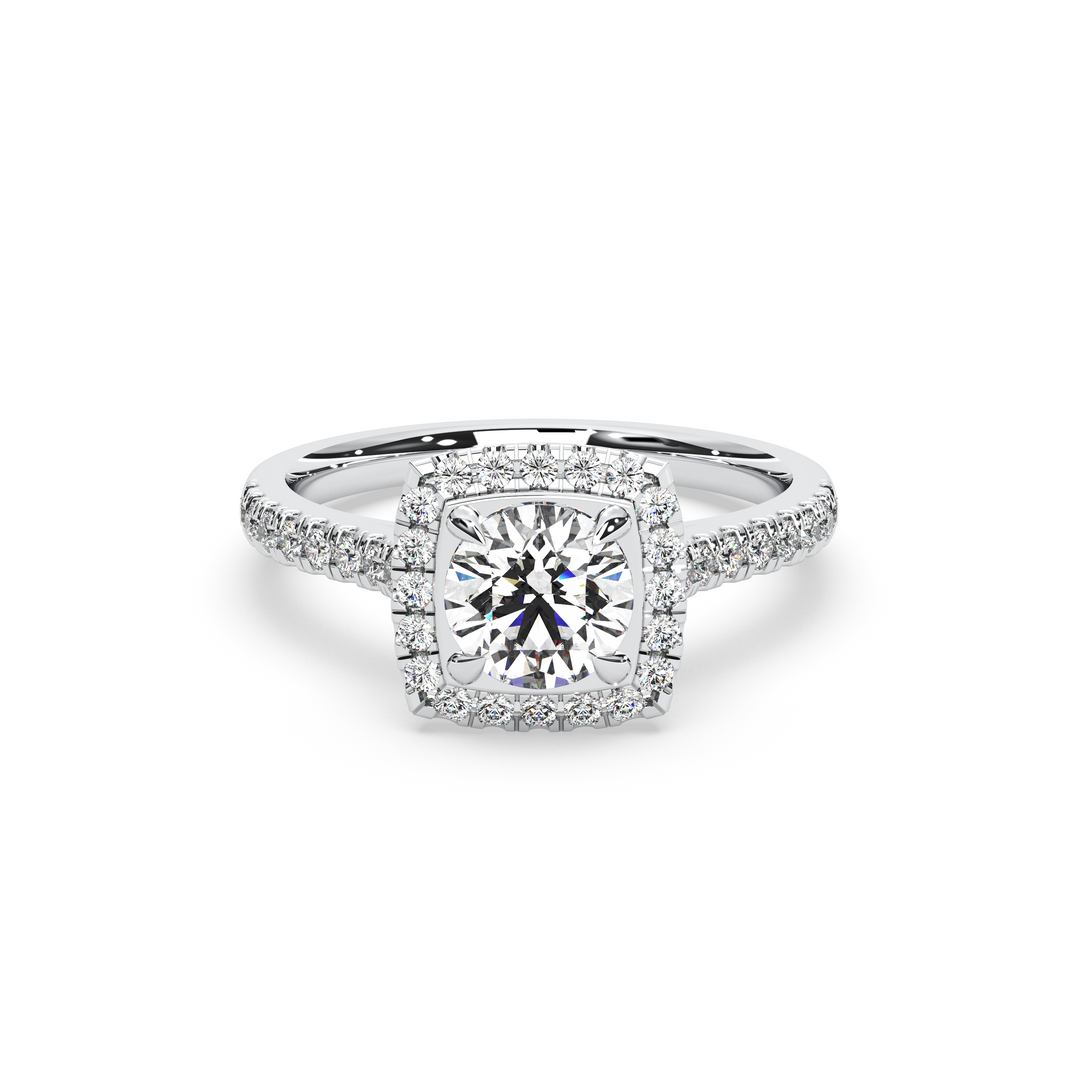 Diamond Solitaire Ring with Square Diamond Halo