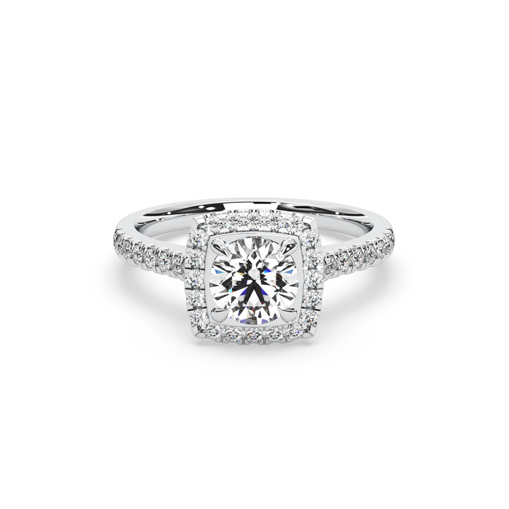 Diamond Solitaire Ring with Square Diamond Halo