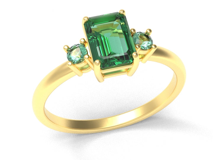 Octagon And Round Emeralds Ring | Luxe Vert VIII