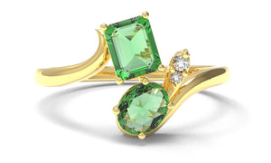 Octagon And Oval Emerald Toi Moi Ring With Diamonds | Luxe Vert XIII