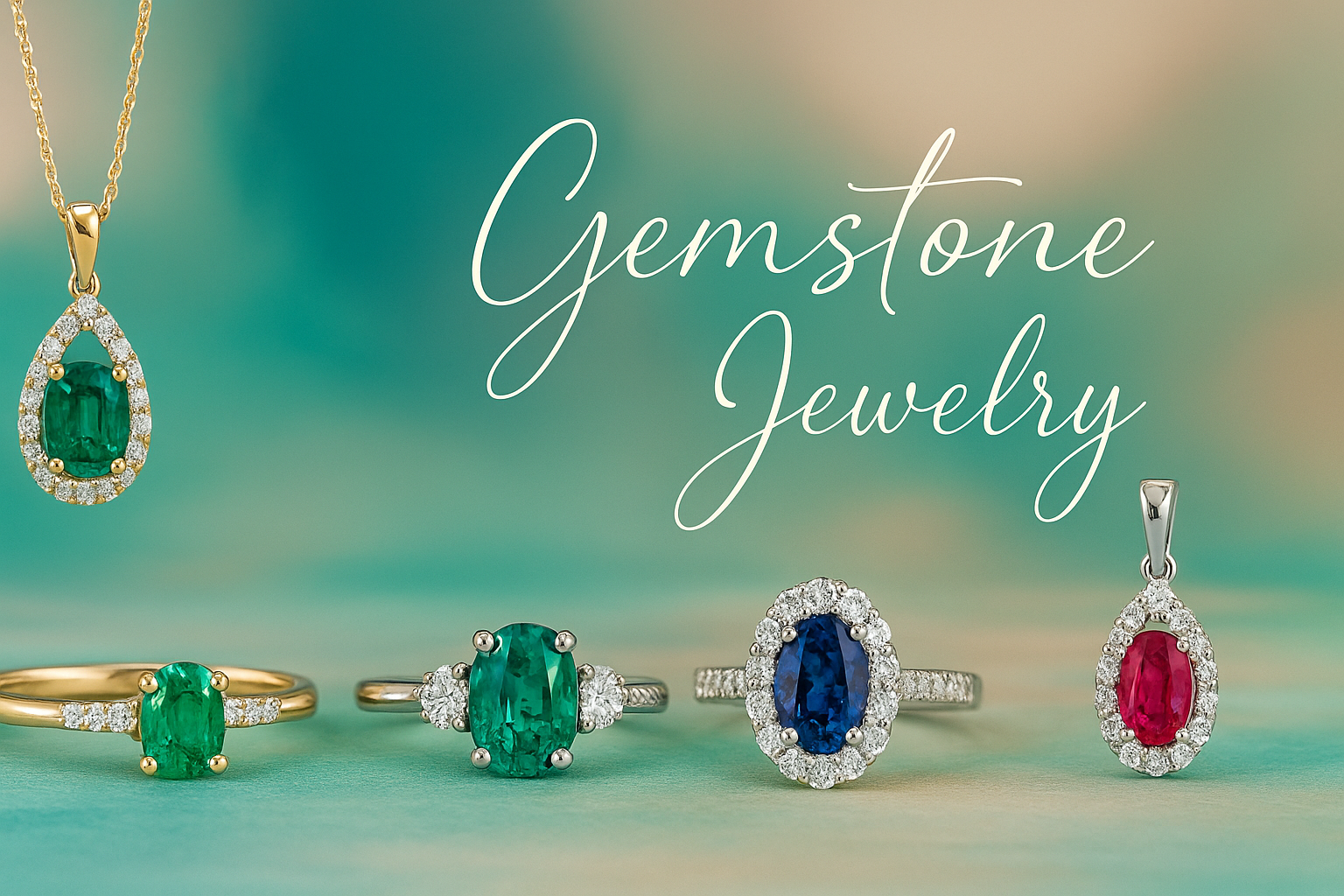 Emerald Ring, Sapphire Ring, Ruby Pendant