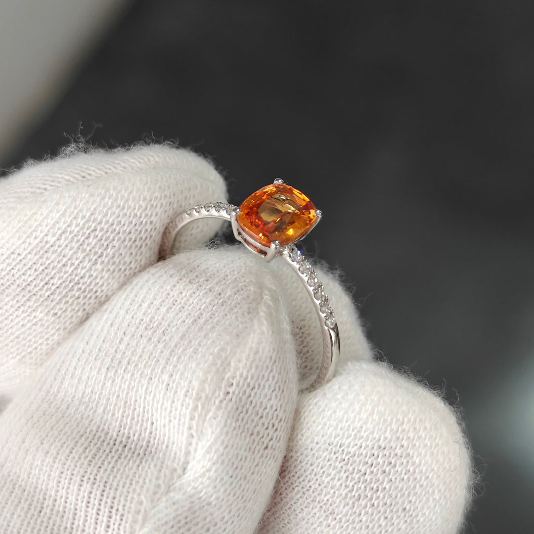 Spessartite Garnet and Diamond Ring in Platinum 950