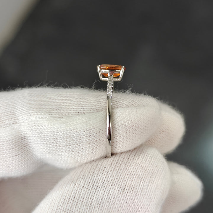 Spessartite Garnet and Diamond Ring in Platinum 950