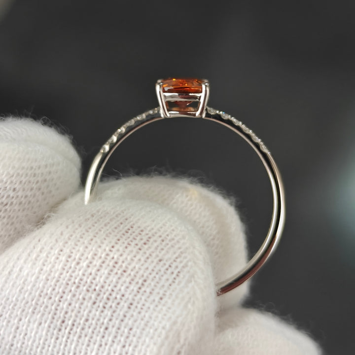 Spessartite Garnet and Diamond Ring in Platinum 950