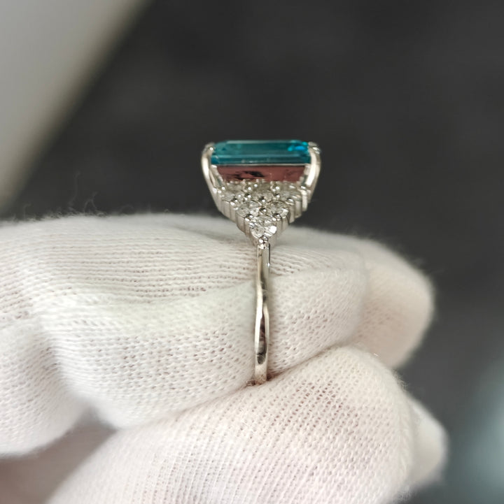 Blue Zircon and Diamond Ring in Platinum 950