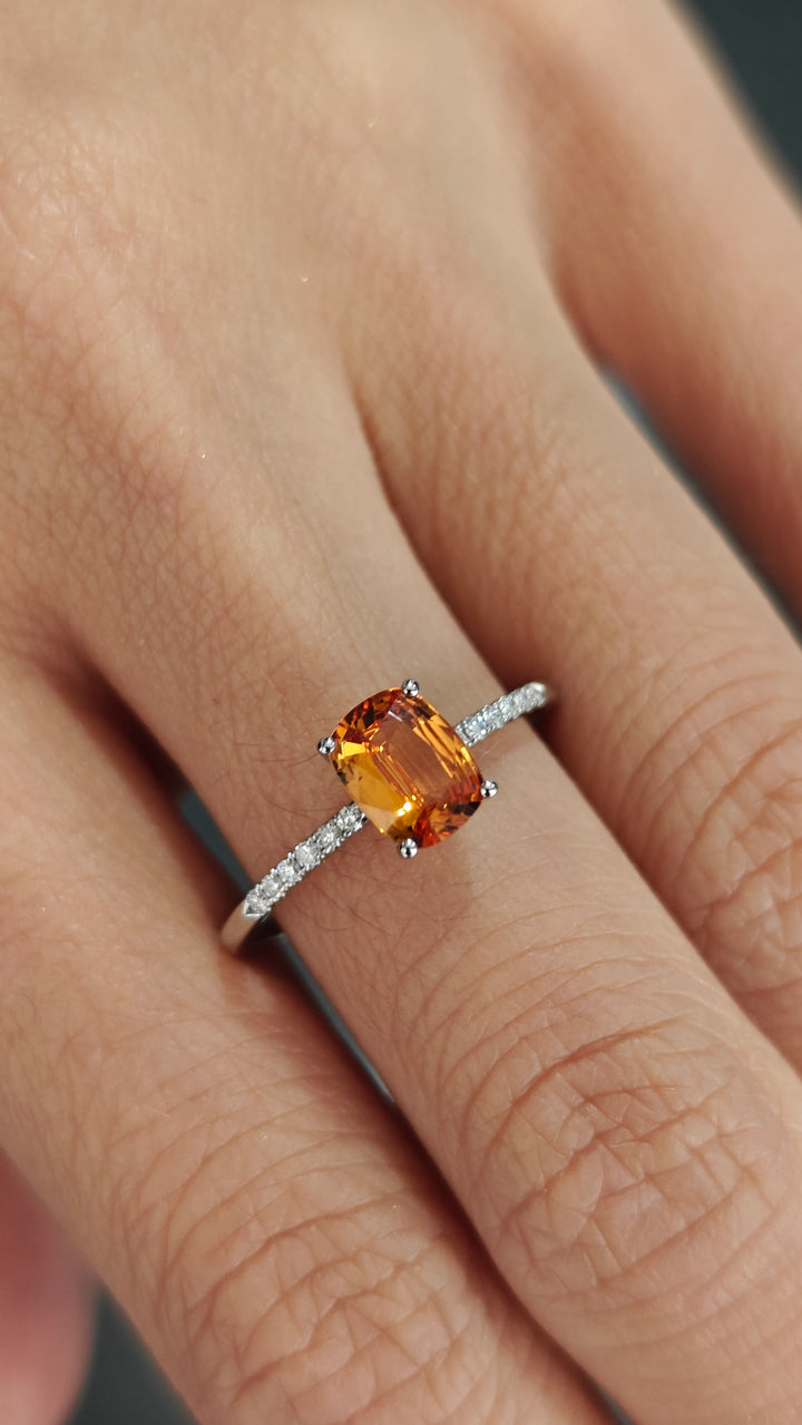 Spessartite Garnet and Diamond Ring in Platinum 950