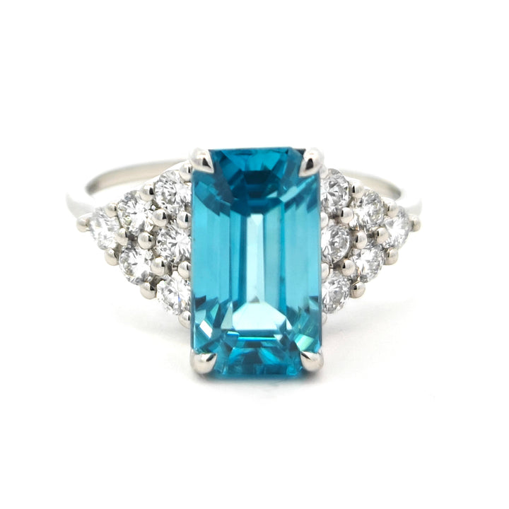 Blue Zircon and Diamond Ring in Platinum 950