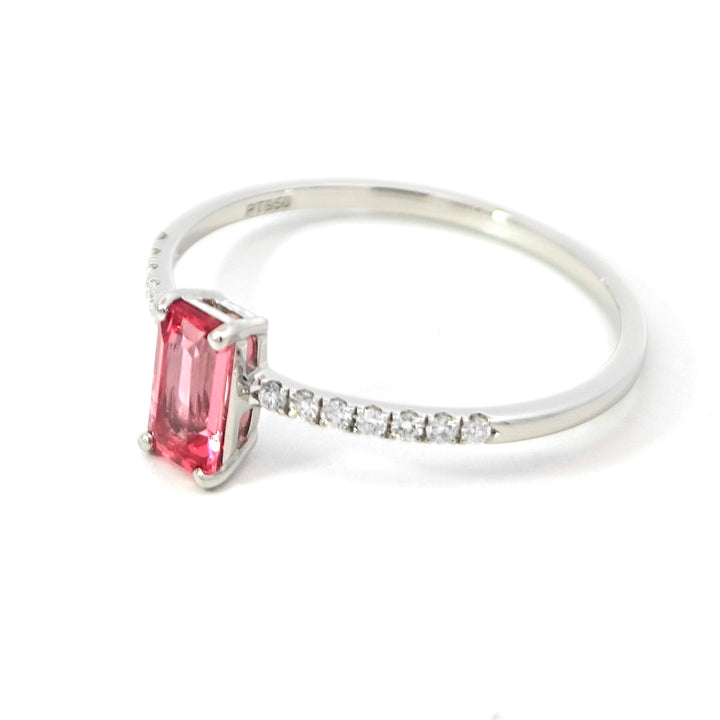 Platinum 950 Ring with Octagon Pink Mahenge Spinel & Diamonds