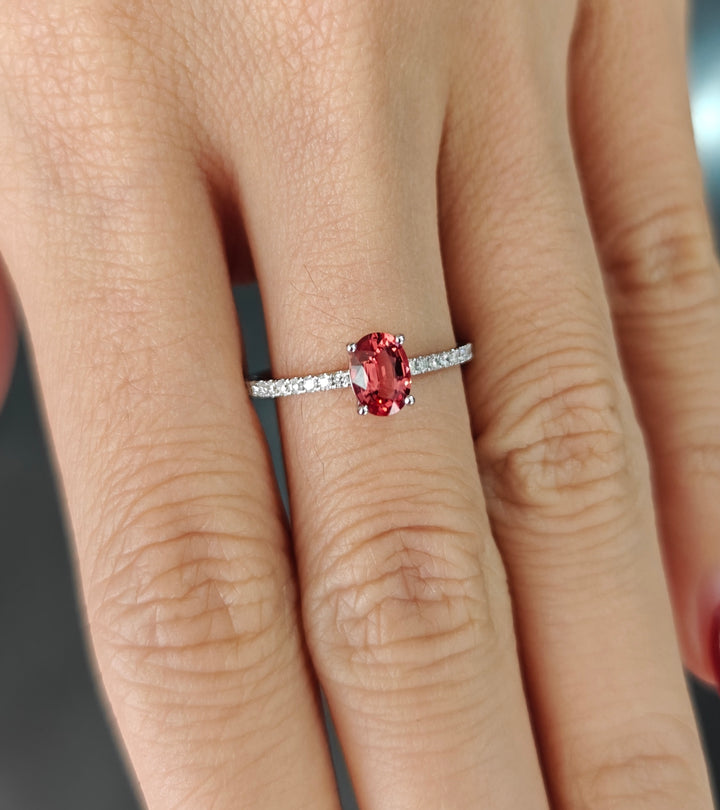 Platinum 950 Ring with Pink Oval Mahenge Spinel & Diamonds