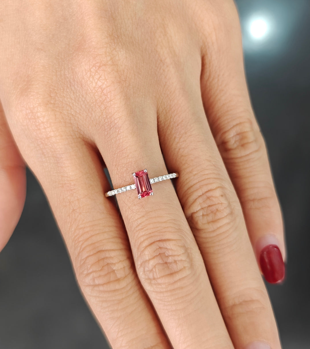 Platinum 950 Ring with Octagon Pink Mahenge Spinel & Diamonds