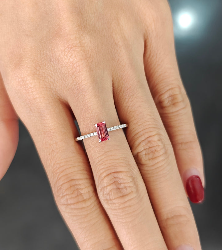 Platinum 950 Ring with Octagon Pink Mahenge Spinel & Diamonds