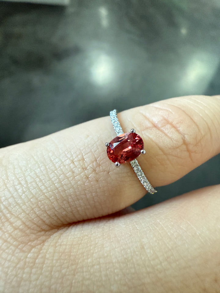 Platinum 950 Ring with Pink Oval Mahenge Spinel & Diamonds