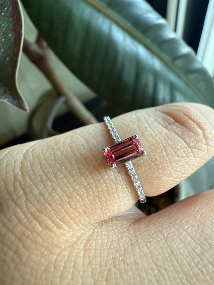 Platinum 950 Ring with Octagon Pink Mahenge Spinel & Diamonds