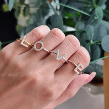 Load image into Gallery viewer, Letter R Ring In Gold Or Silver With Diamonds
