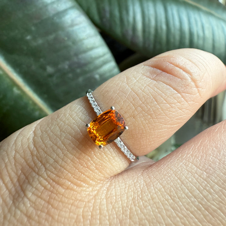Spessartite Garnet and Diamond Ring in Platinum 950
