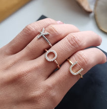 Load image into Gallery viewer, Letter R Ring In Gold Or Silver With Diamonds
