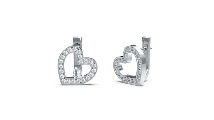 Heart Shape Earrings Encrusted with Round White Diamonds | Fête Jubilee I