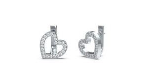 Heart Shape Earrings Encrusted with Round White Diamonds | Fête Jubilee I