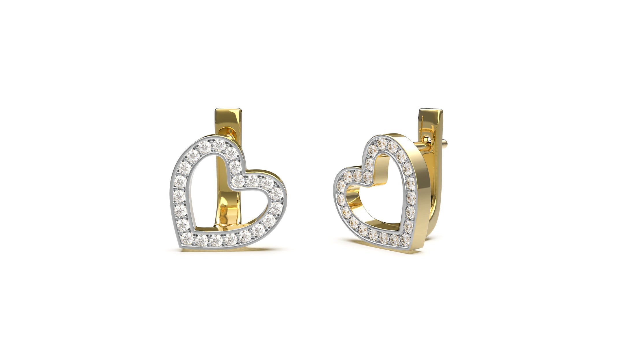 Heart Shape Earrings Encrusted with Round White Diamonds | Fête Jubilee I