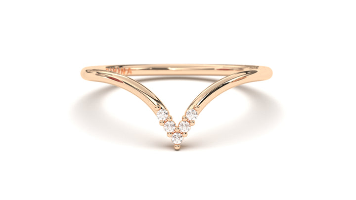 Stackable Ring with V Shaped Design with Round White Diamonds | Mix & Match Trio III