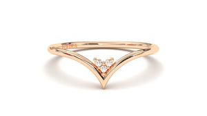 Stackable Ring with V Shaped Design with Three Round White Diamonds | Mix & Match Trio I