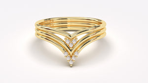 Stackable Ring with V Shaped Design with Three Round White Diamonds | Mix & Match Trio I