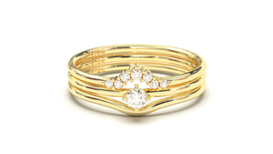 Stackable Ring with V-Shaped Design with Various Sizes of Round White Diamonds | Mix & Match Trio IV